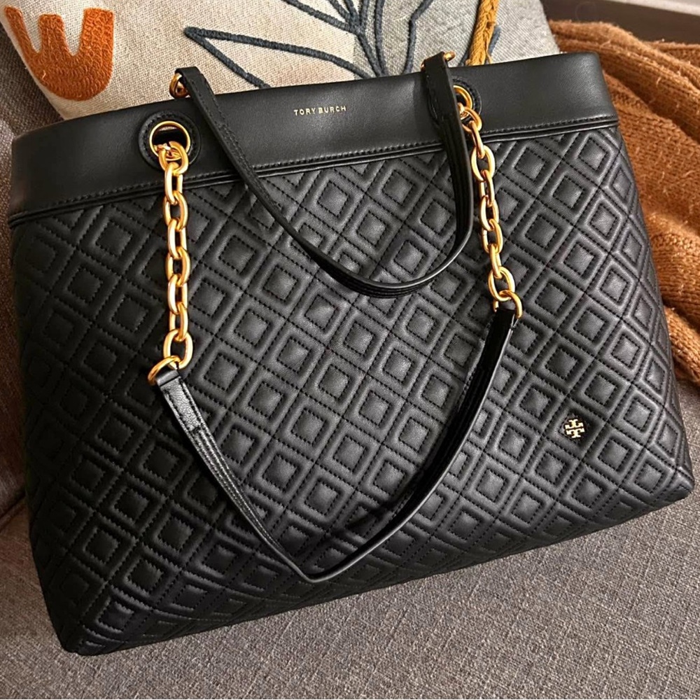 Tory Burch Black and Gold Quilted Tote